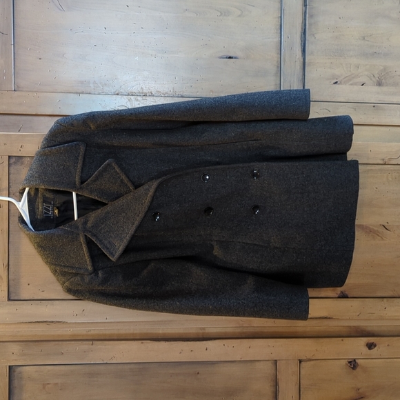 Wool gray pea coat long warm double breasted car coat medium M - Picture 1 of 6